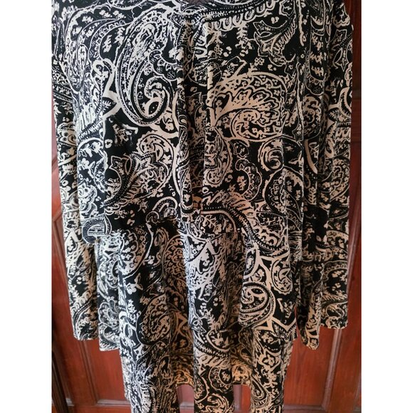 Susan Graver XL Black & White Paisley Print Tunic Top 3/4 Sleeves Liquid Knit - Picture 2 of 9